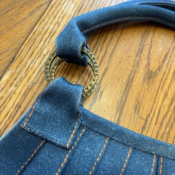 Harvey's Seatbelt Bag Stella Denim Blue Indigo Teardrop Curved Shape Satchel Bag - Picture 3 of 14